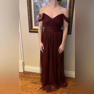 Off-the-Shoulder Pleated Soft Net Bridesmaid Dress